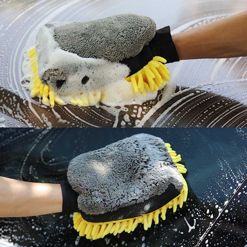 Car Wash Glove Coral Mitt Soft Anti-scratch for Car Wash Multifunction Thick Cleaning Glove Car Wax Detailing Brush Color Random-1