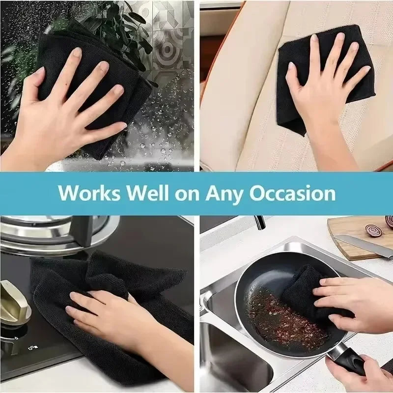 Black Thicken Microfiber Car Cleaning Towels Soft Quick Drying Windows Mirrors Wiping Rags Home Double Layer Clean Cloths-4
